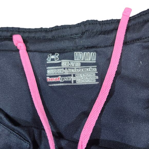 Under Armour Heat Gear Semi Fitted Black Pink Athletic Gym Shorts M Activewear - Picture 5 of 8